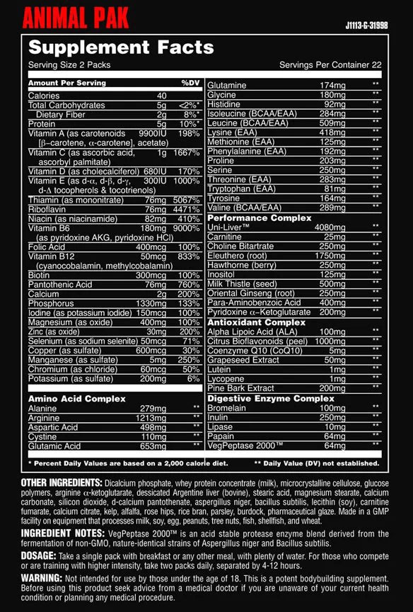 Animal Pak 44 Packs Universal